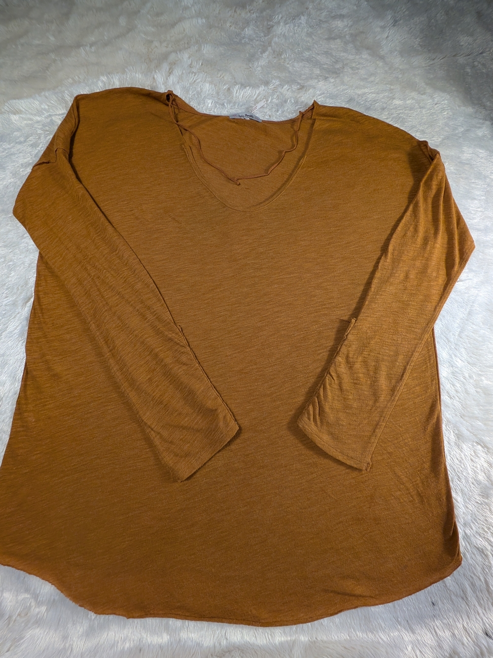 Free People Lightweight Long Sleeve V‑Neck Top - Burnt Orange